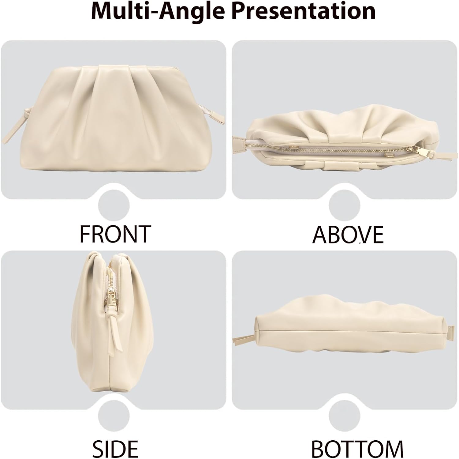 Clutch Purses For Women Elegant Vegan Leather Pleated Evening Clutch Bag With Zipper For Wedding Gala Holiday - Image 3