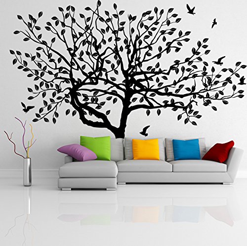 (160 x 116 cm) vinilo etiqueta de la pared con un gran árbol con diseño de hojas y pájaros/Decoración Arte de la naturaleza burrda wallkraft/bricolaje extraíble de tela + libre al azar para regalo