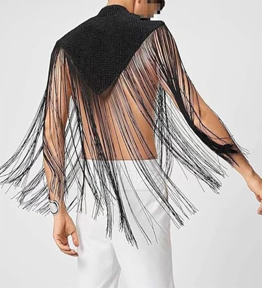 Men's Long Tassel Shrug Shoulder Pads Tank Top Clubwear Disco Rave Outfits Patchwork Sequins Fringe Outwears - Image 2