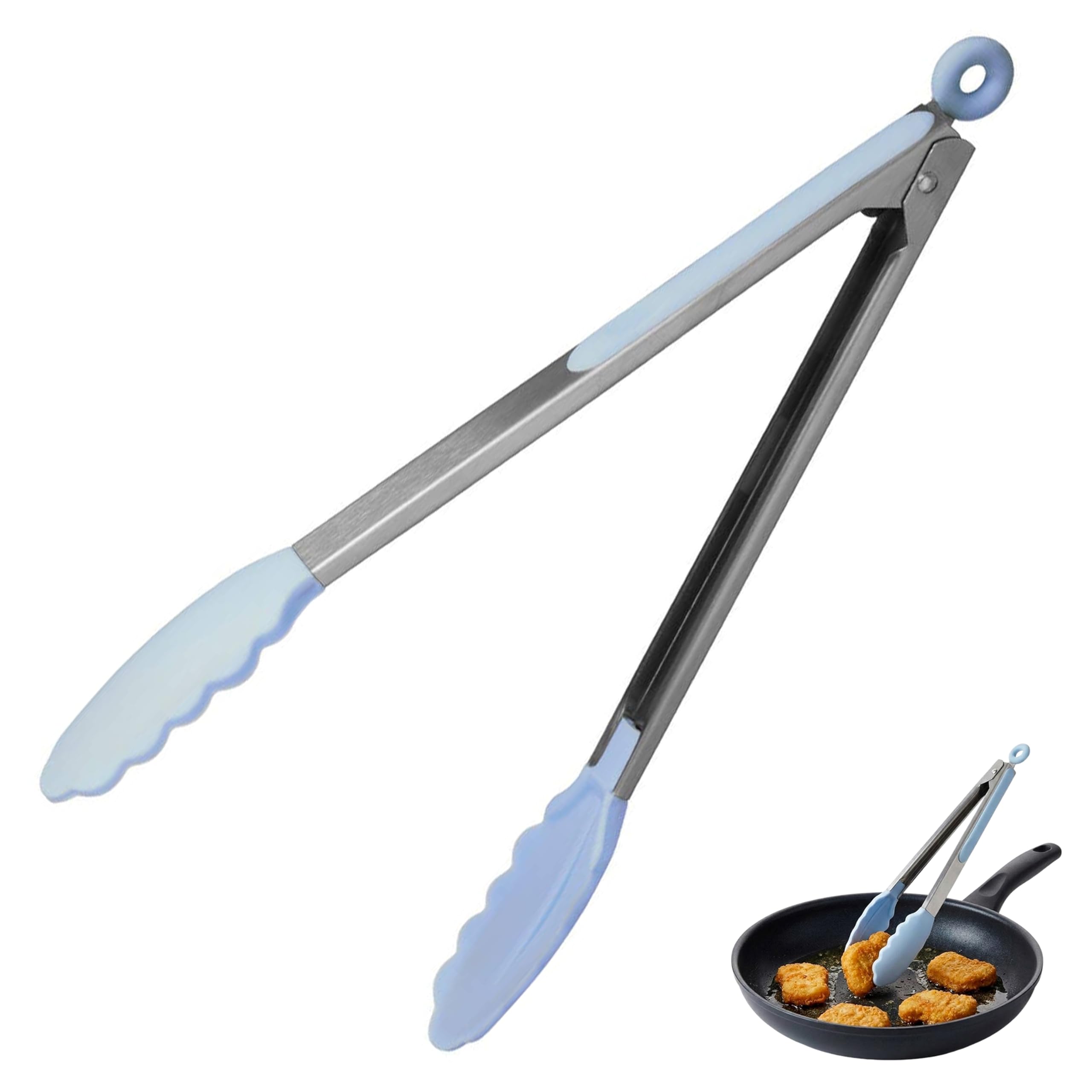 Orsina Stainless Steel Tongs - Red Silicone Tips - Heat Resistant - Sliding Lock - Blue