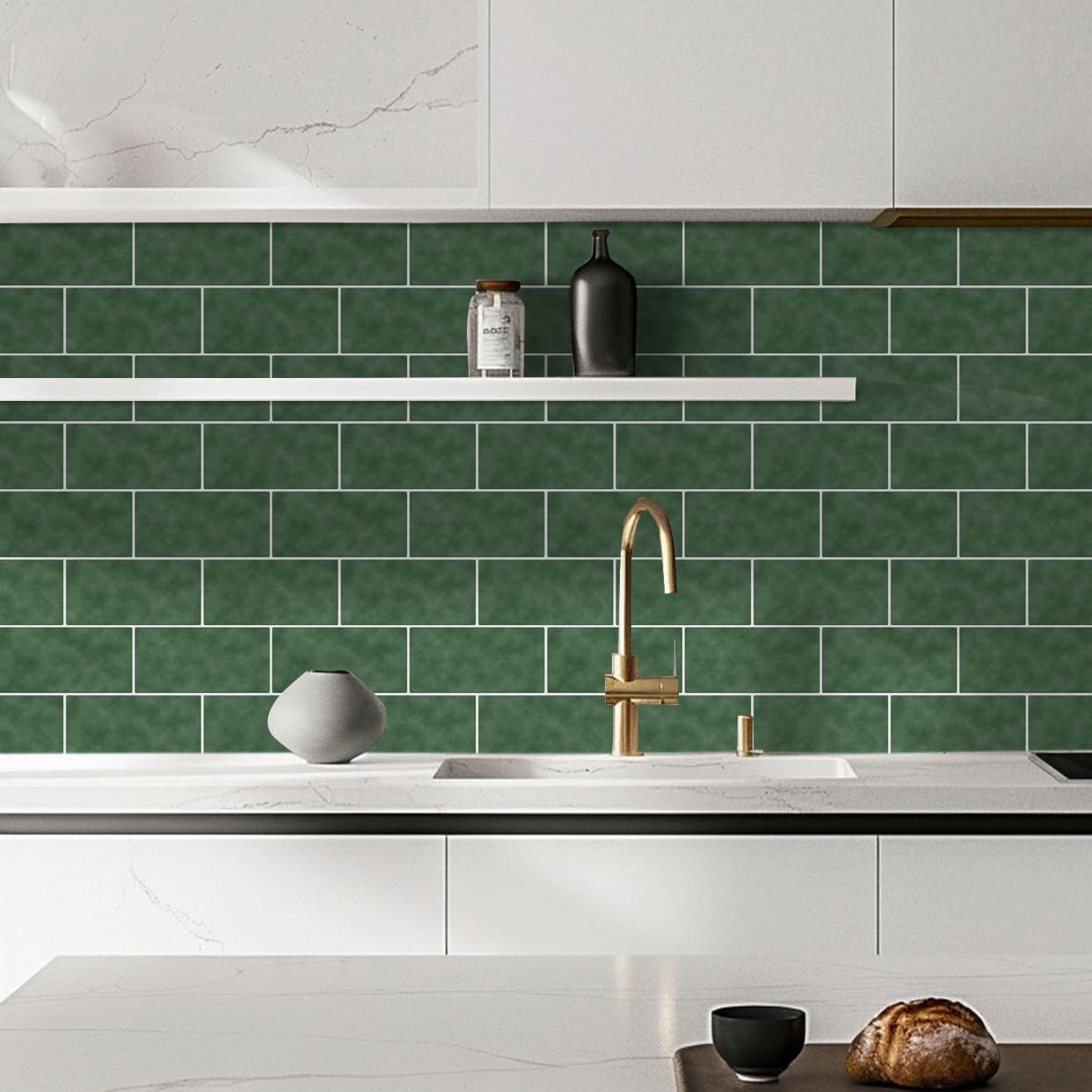 Alwayspon 24 adhesivos de vinilo para azulejos de pared, impermeables, autoadhesivos, de PVC, para pegar en azulejos, color verde oscuro