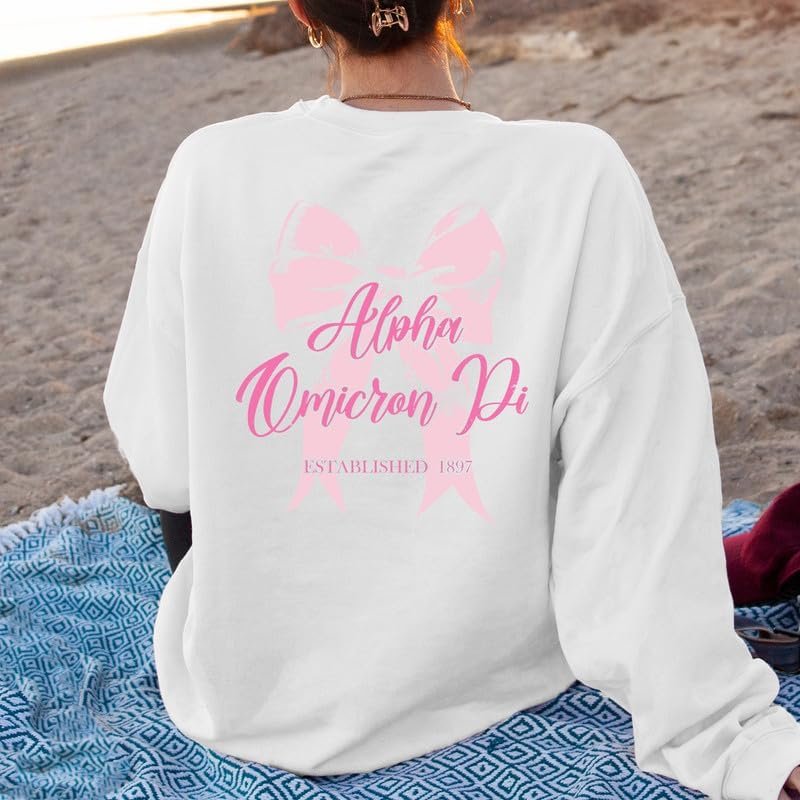 Alpha Omicron Pi Sweatshirt - Alpha O Pink Ribbon Sorority Crewneck Sweatshirt