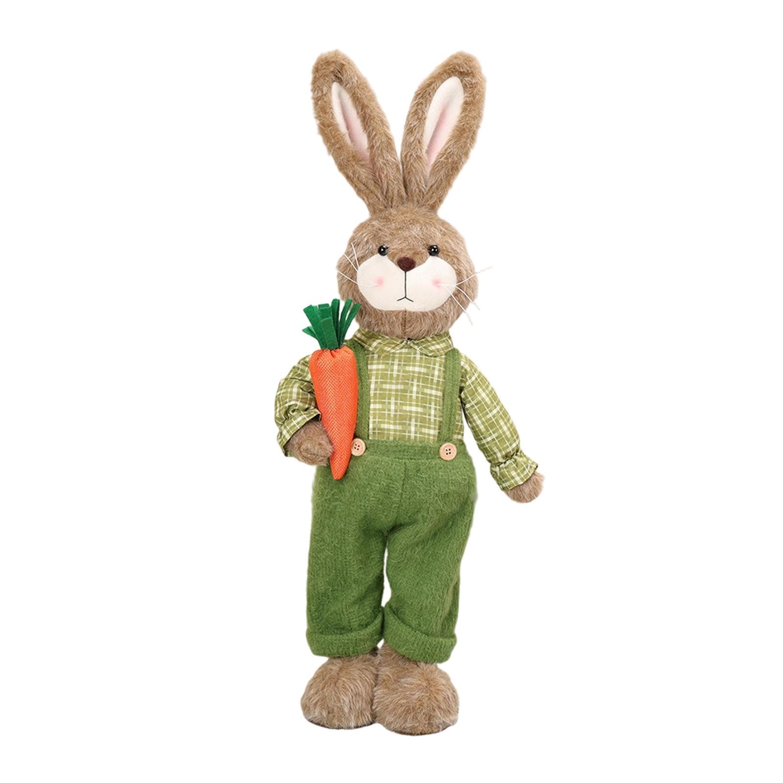 Lapin de Pâques décoratif peluche verte avec jambes réglables pour maison