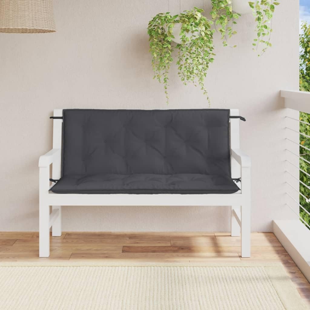 Set di 2 cuscini per panca da giardino, 120 x 50 x 7 cm, colore antracite, per terrazza, balcone, mobili da giardino, con fissaggio, design antiscivolo
