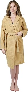 Bathrobe for Women, 100% Cotton Terry Bath Robe, Womens Robe Hooded, Soft Plush, Long Sleeve, Pockets, Robe Tie
