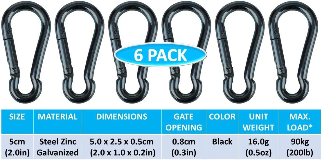 Black & Silver Zinc-Galvanized Heavy Duty Bushcraft Carabiner Spring Snap Clip Link Hooks 200-500lb Load 2, 6 & 12 Packs - Image 7