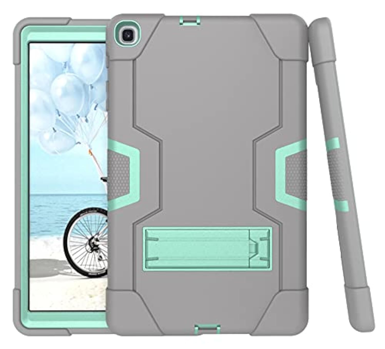 Samsung Tab A 8.4 (2020) T307 Case with Kickstand, Durable Heavy Shock Back Hybrid Hard Hybrid Three Layer Protective Cover Tablet Silicone Case (Grey + Aqua)