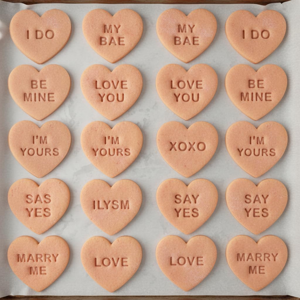 BAKERLOGY Lot de 10 emporte-pièces cœur messages amour & demande – Messages romantiques mignons pour rendez-vous, Saint-Valentin, mariages, fiançailles, anniversaires et biscuits de célébration