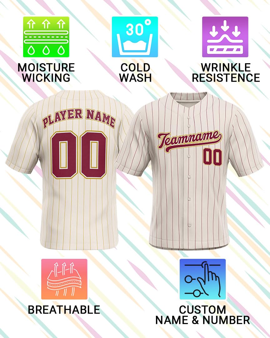 Custom Stripe Baseball Jerseys - Personalized Pinstripe Team Uniforms for Men, Women, Boys, Girls - Add Your Name, Number, Logo - Customized Baseball Shirts for Sports Fans, Teams, Events, Gifts