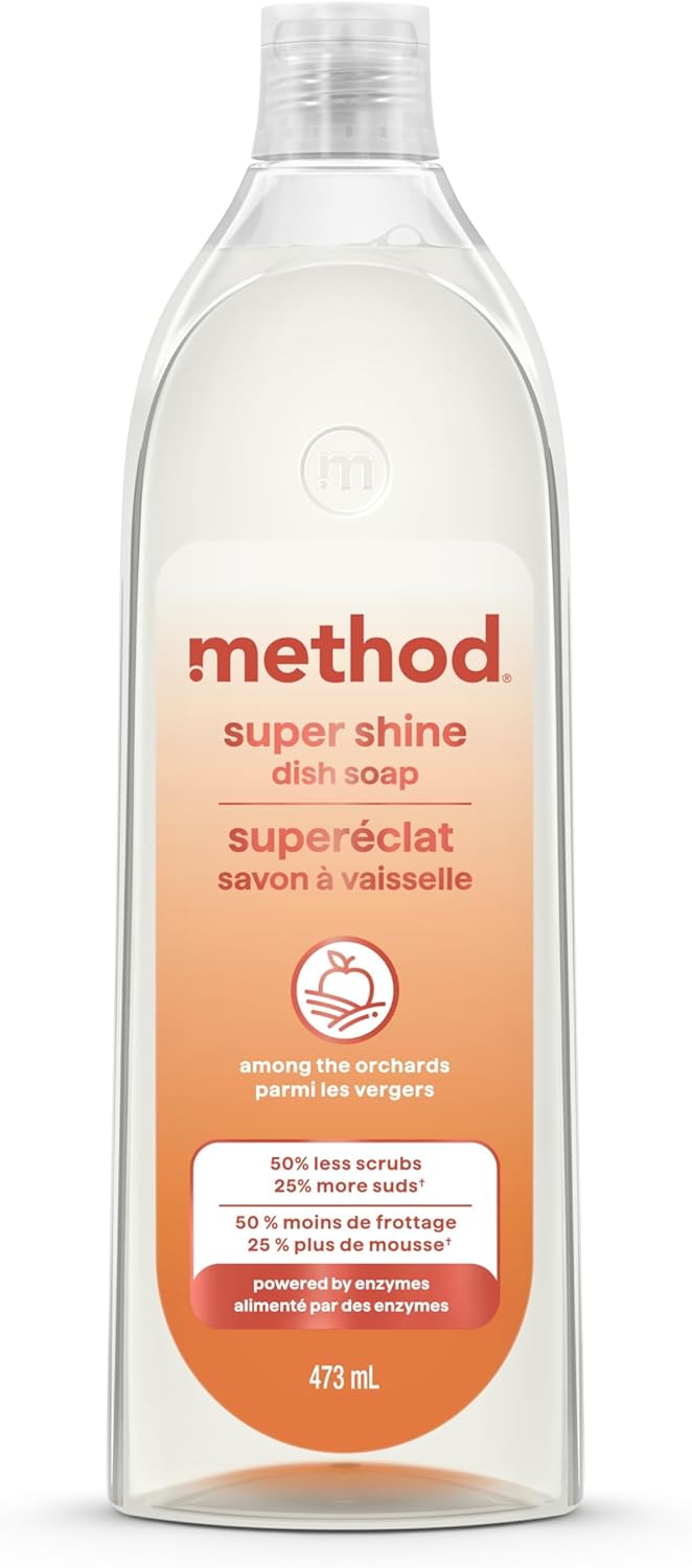 Method Super Shine Liquid Dish Soap, Powered by Enzymes, Among the Orchards Scented, 473mL