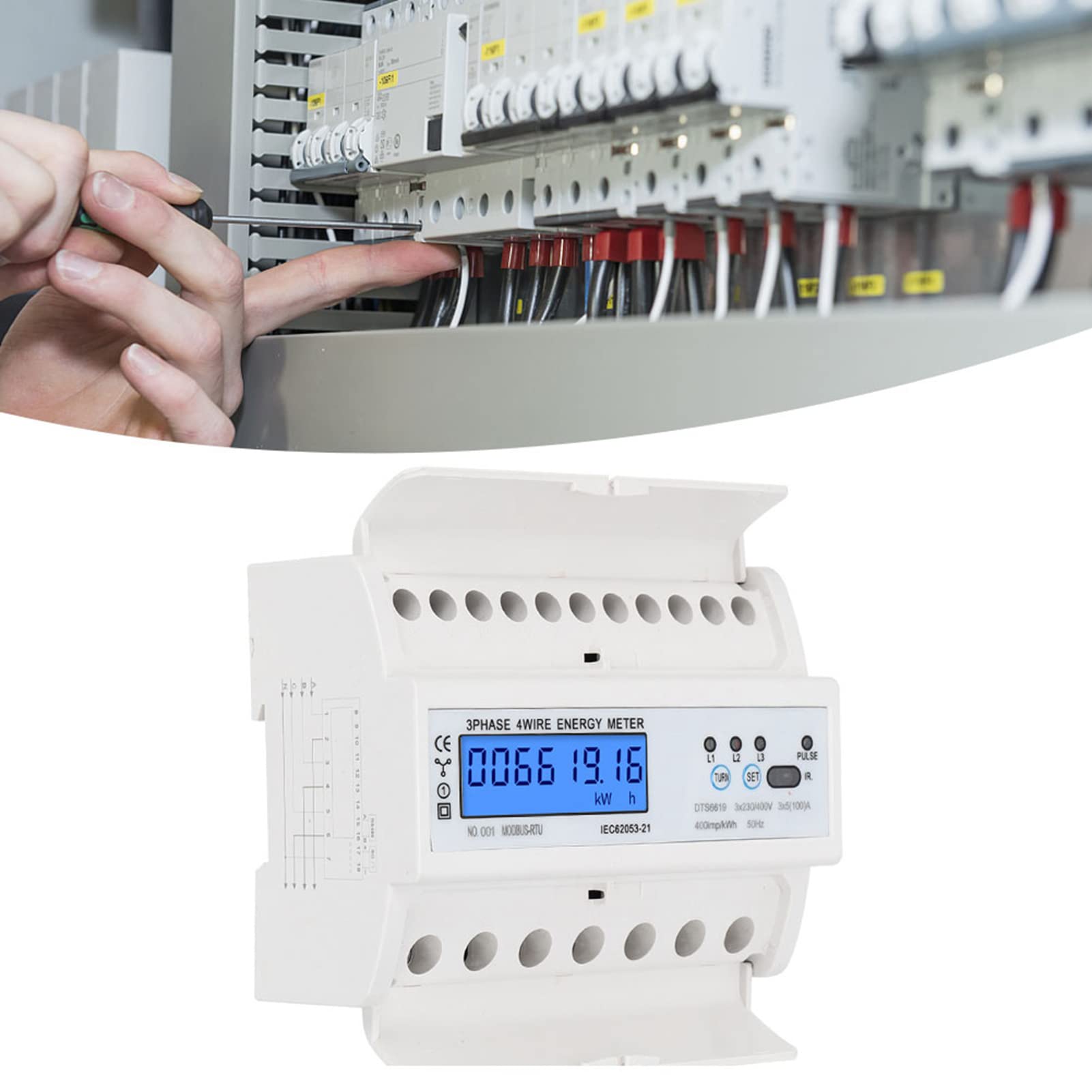 Licznik Energii Cyfrowy Miernik Mocy 3-fazowy Wyświetlacz LCD 380 V ze Zdalnym Odczytem Montaż na Szynie DIN Dokładność Poziomu 1 Podświetlenie Paneli Warsztaty Obiekty