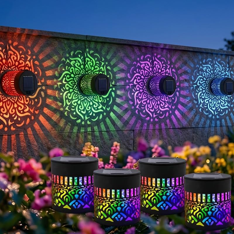 Vorlux Solar Mandala Lights Outdoor Wall Projection Wall Light Weatherproof Garden & Patio Decor Fence & Wall Lighting for Yard Garden Post Patio Backyard Decor (4 Color-Adjustable Light)