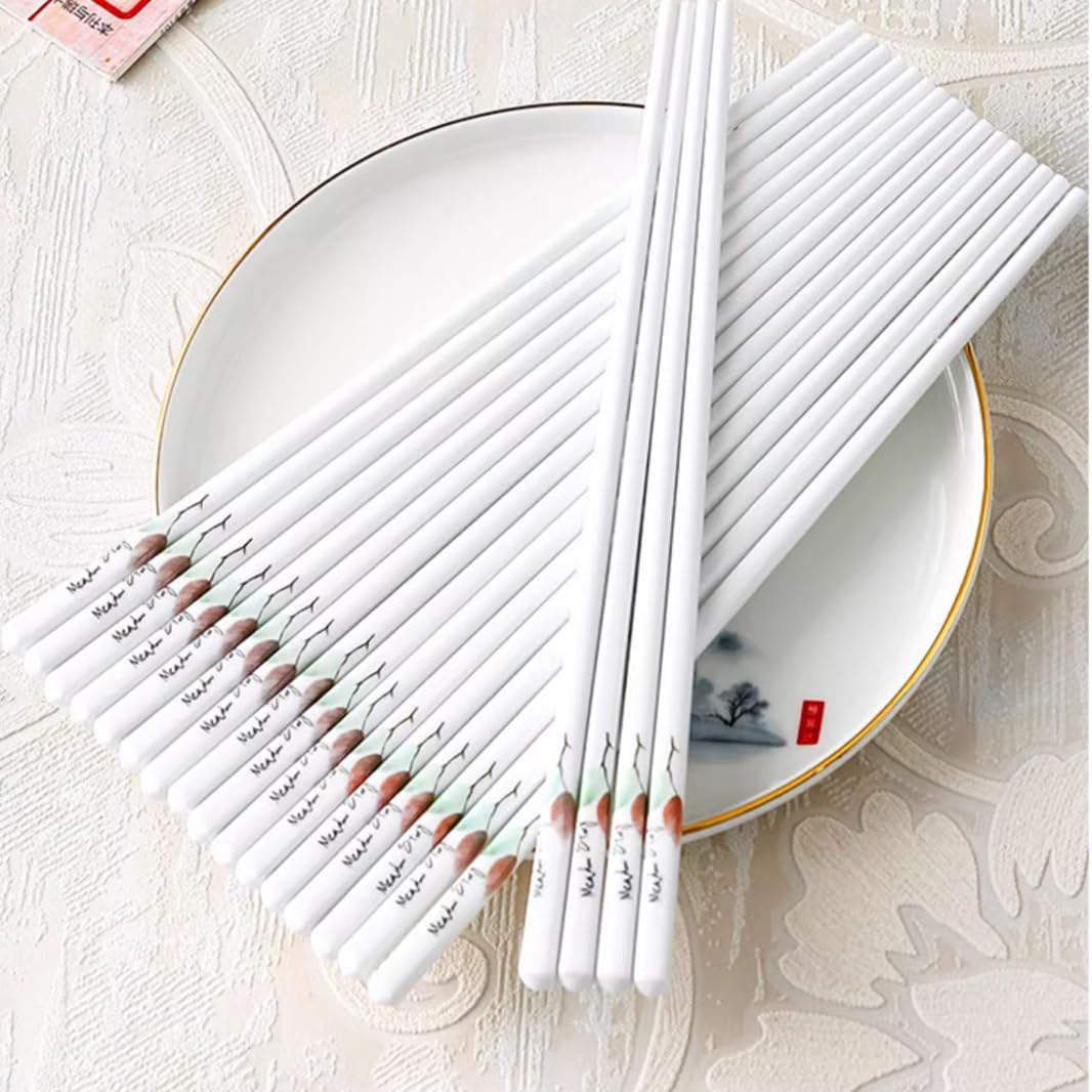 Coffret cadeau de baguettes en porcelaine chinoise à motif floral, 10 paires de baguettes réutilisables de qualité supérieure, lavables au lave-vaisselle, avec étui, baguettes en céramique osseuse de