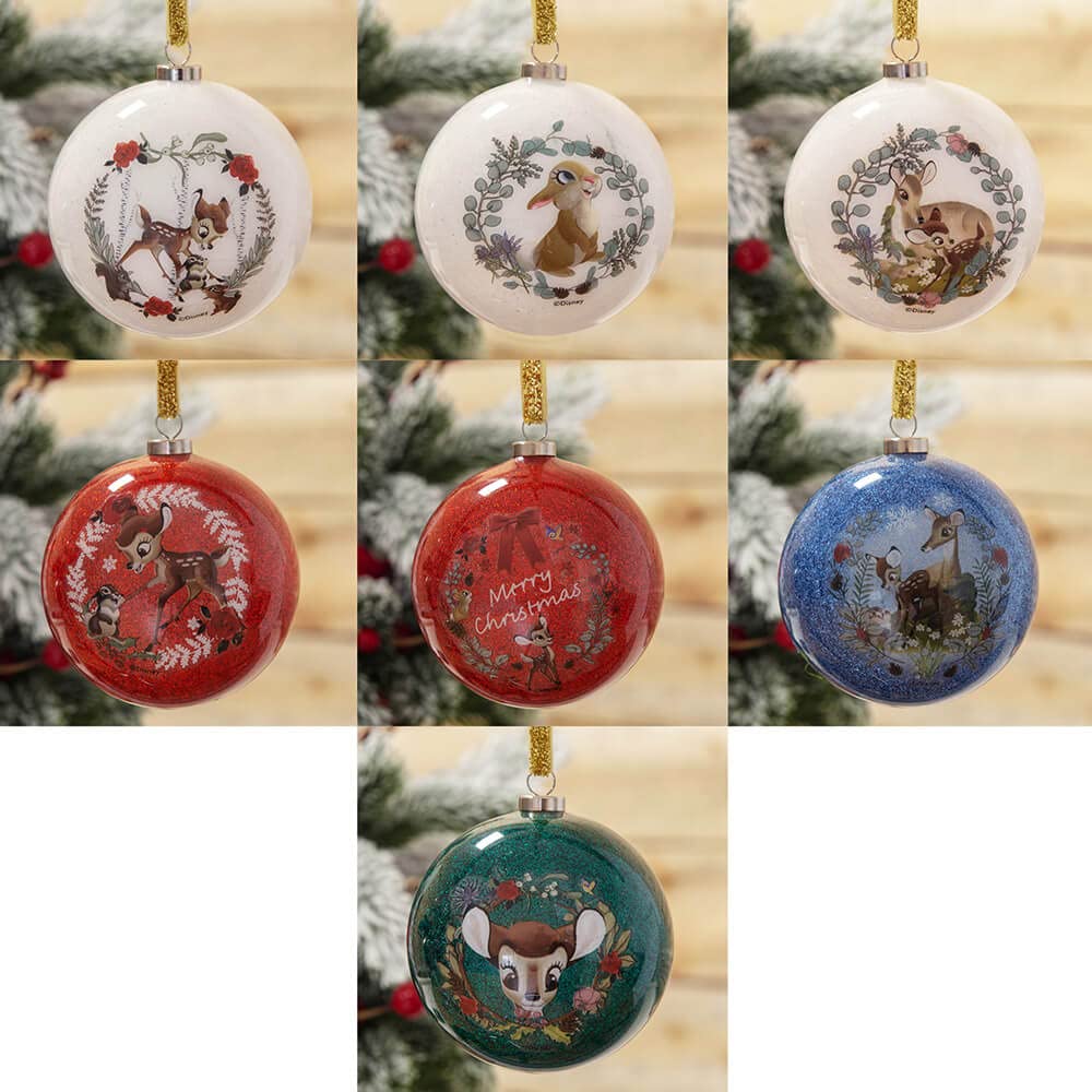 Widdop Disney Bambi & Enchanted Forest Friends Set mit 7 Glitzer-Weihnachtsbaumkugeln