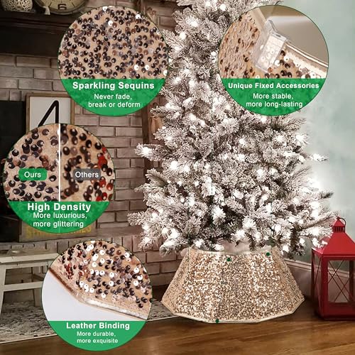image for Blissun Christmas Tree Collar, Sequin Christmas Tree Skirt, Foldable C