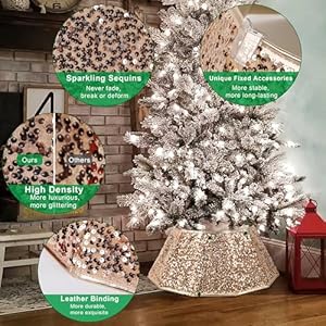 Blissun Christmas Tree Collar, Sequin Christmas Tree Skirt, Foldable Christmas Tree Ring, Xmas Tree Stand Base Cover for Christmas Tree Decoration, Champagne Blissun Christmas Tree Collar Sequin Christmas Tree Skirt Foldable Christmas Tree Ring Xmas Tree Stand Base Cover for Christmas Tree Decoration Champagne