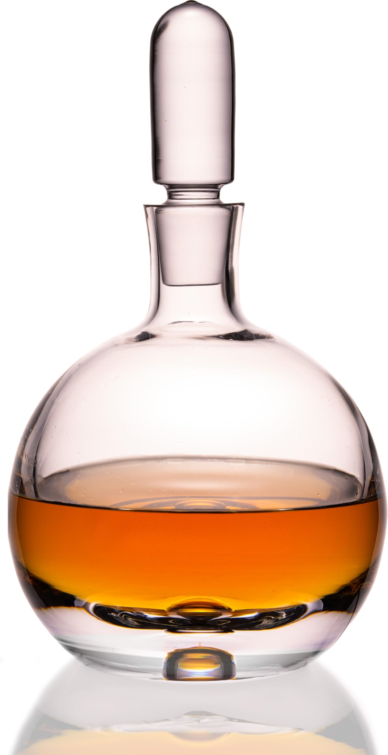 Cognac Karaffe aus Crystalline Glas – kugelförmiger Dekanter mit Glasstopfen und Luftblase im Boden 600ml – Handarbeit