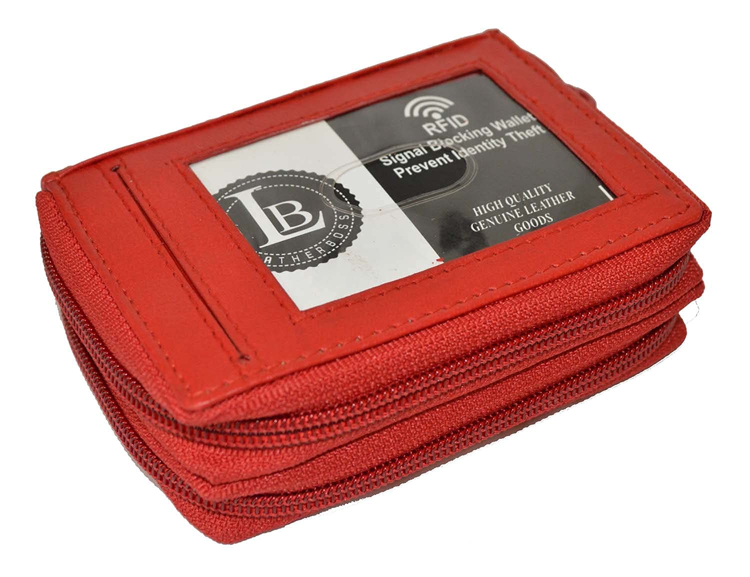 Leatherboss Leather RFID Identity Safe Double Zippered Accordion Wallet