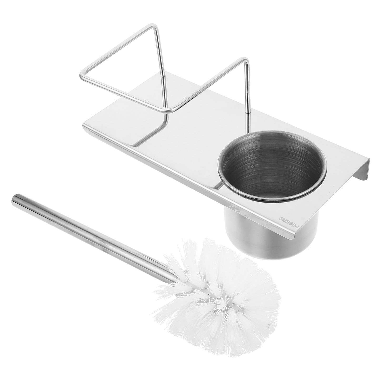Brosse et support de cuvette en acier inoxydable argenté pour salle de bain moderne
