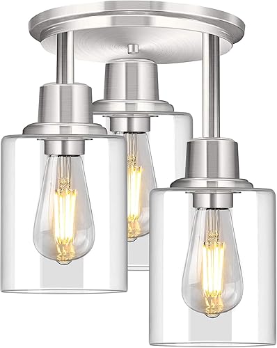 Miniatura 1 de ROTTOGOON Lámpara de techo semiempotrada, 3 lámparas cerca del techo, lámparas de cocina con acabado de níquel cepillado con pantallas de vidrio