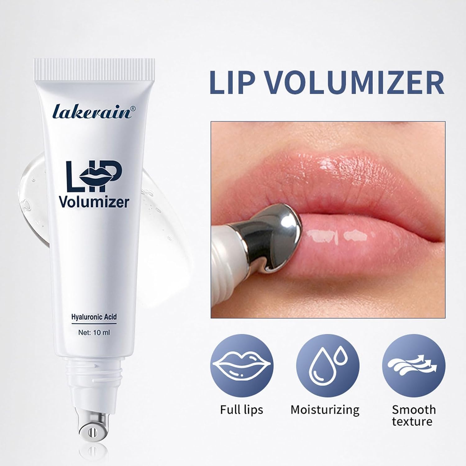 Instant Plumping Lip Volumizer Serum, Moisturizing Lip Plumper Treatment with Hyaluronic Acid for Fuller, Hydrated Lips, Non-sticky, Metallic Applicator Tip - Cool and Comfortable Touch