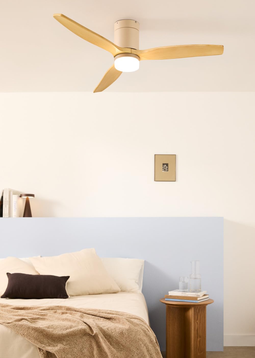 CREATE / WINDCALM M/Ventilatore da soffitto con luce sabbia pale in legno chiaro e telecomando / 40W, Silenzioso, ABS,Ø132 cm, 6 velocità, 3 temperature di luce, timer, funzione estate-inverno