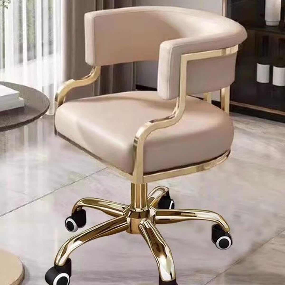 HTTGDGDH Ergonomic Executive Office Chair - Pu Leather Recliner Adjustable Height 360° Swivel Padded Backrest Stylish Makeup Chair For Home & Office Use,Beige