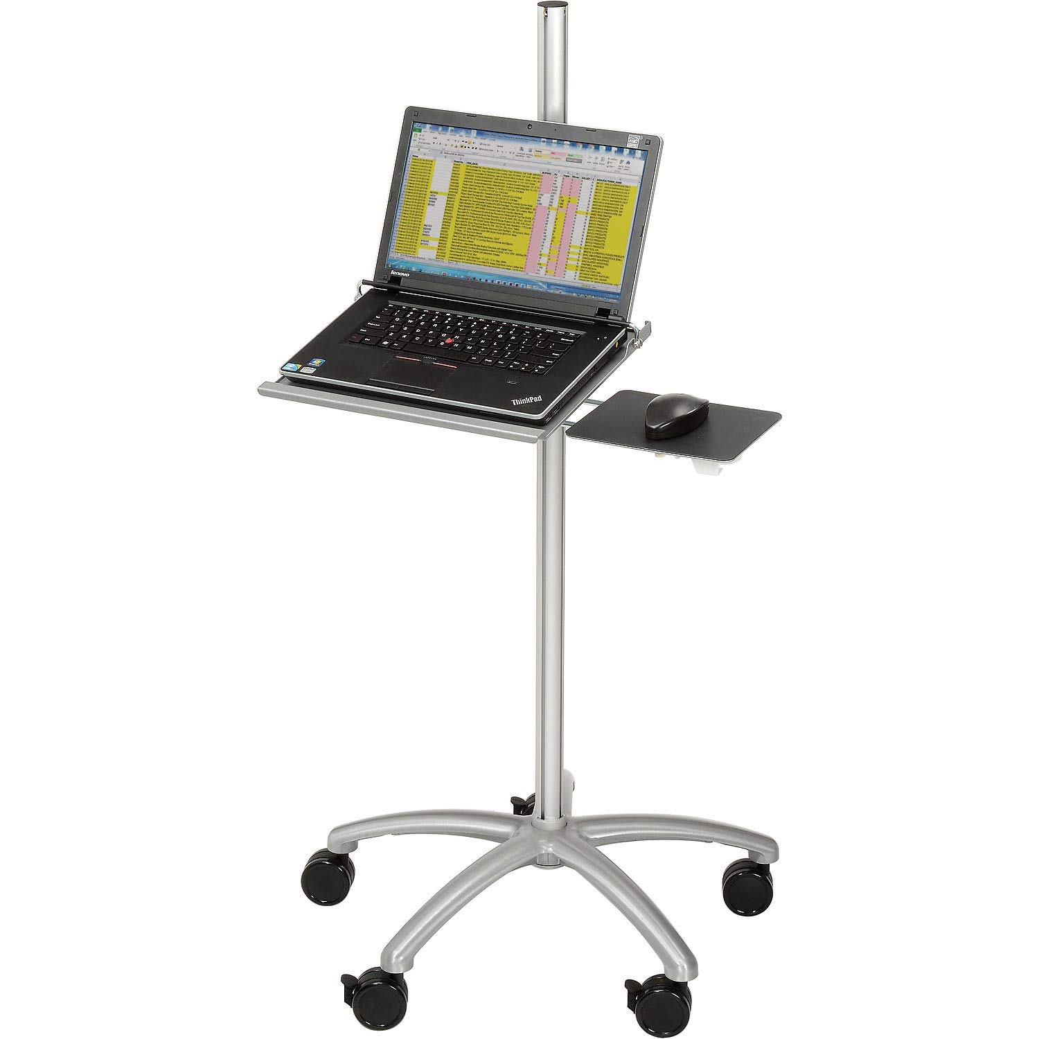 Global Industrial Height Adjustable Anti-Theft Mobile Laptop Computer Workstation Security Cart, Silver