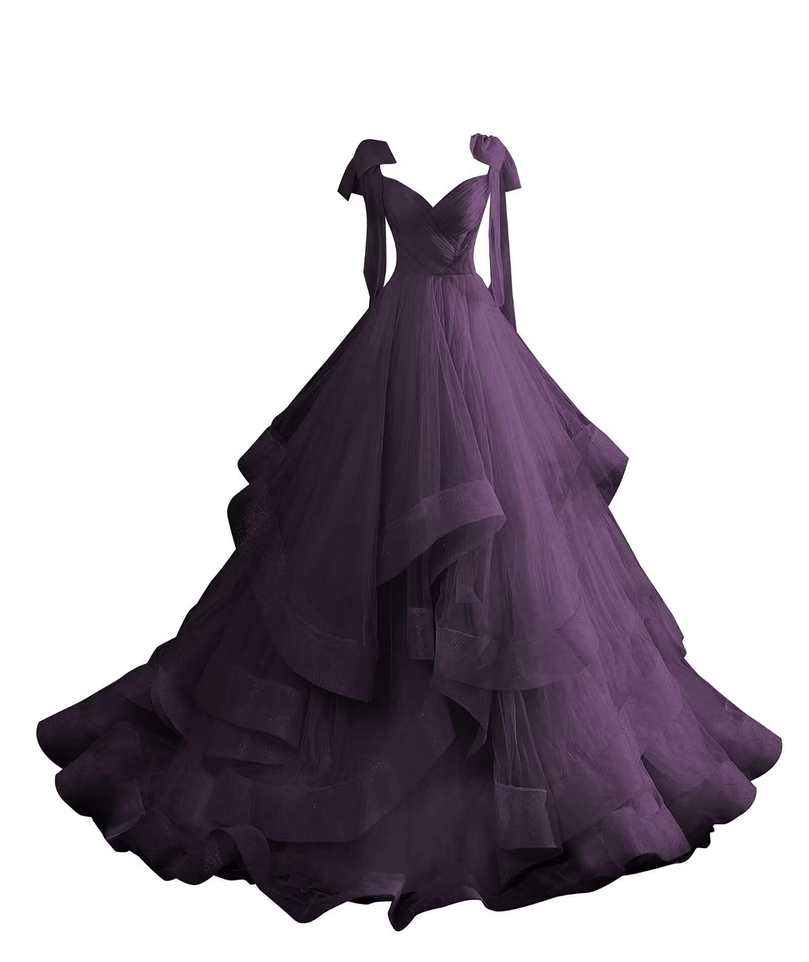 CWOAPO Layered Ruffles Tulle Prom Dresses Spaghetti Strap Ball Gowns Long Elegant V Neck Bow Formal Evening Dress 2025