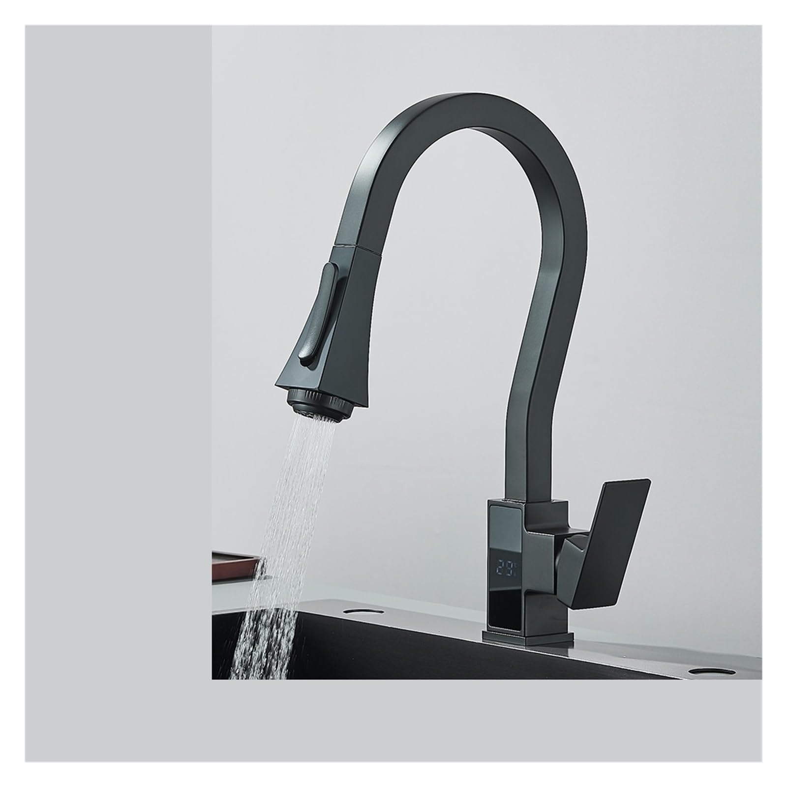 Gvexluoq Black-4Cs Matte Black Pull Out Kitchen Sink Faucet Temperature Digital Display Four Model Stream Sprayer Nozzle Hot Cold Wate Mixer Tap (Color : )