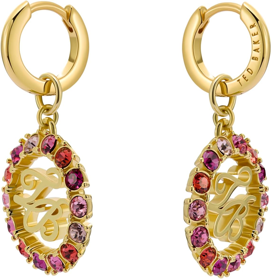 Ted Baker London Molika Monogram Crystal Huggie Earrings for Women (Gold/Fuchsia Multi Crystal)