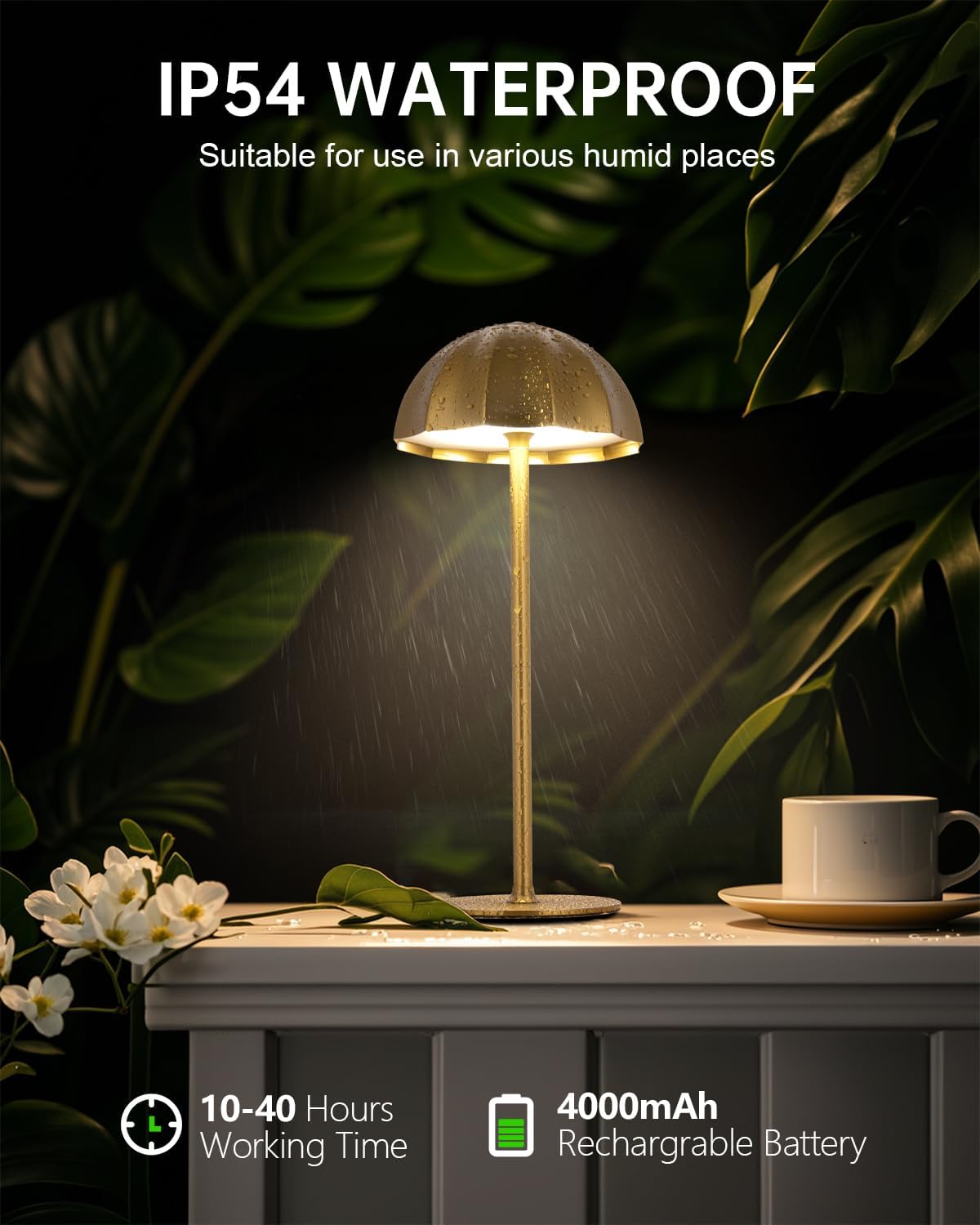 ゴールドコードレス テーブルランプ 充電式 4000mAh バッテリー デスクランプ 防水 アウトドア キャンプライト 3色 無段階