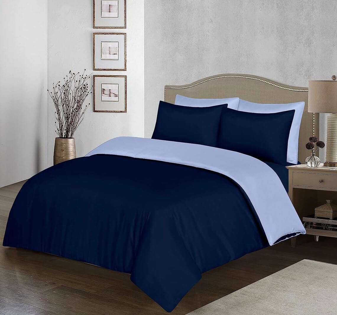 Ev Dekor King Duvet Cover– Reversible Microfiber Pillowcase Navy/Blue