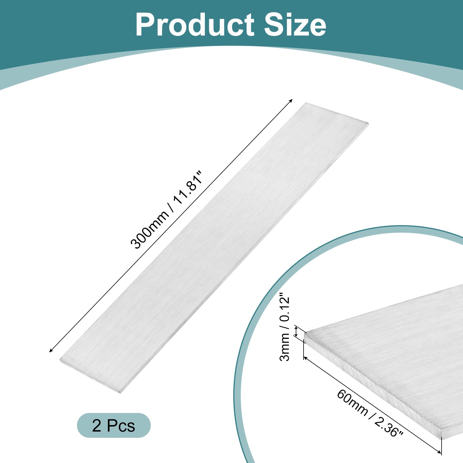 QUARKZMAN 2 Stück Flachstahl 3mm, 304 Edelstahl Flacheisen 3x60x300mm, Edelstahlplatte Metallplatte Blechstreifen Spaltfüller Schweißzubehör zum DIY Reparatur