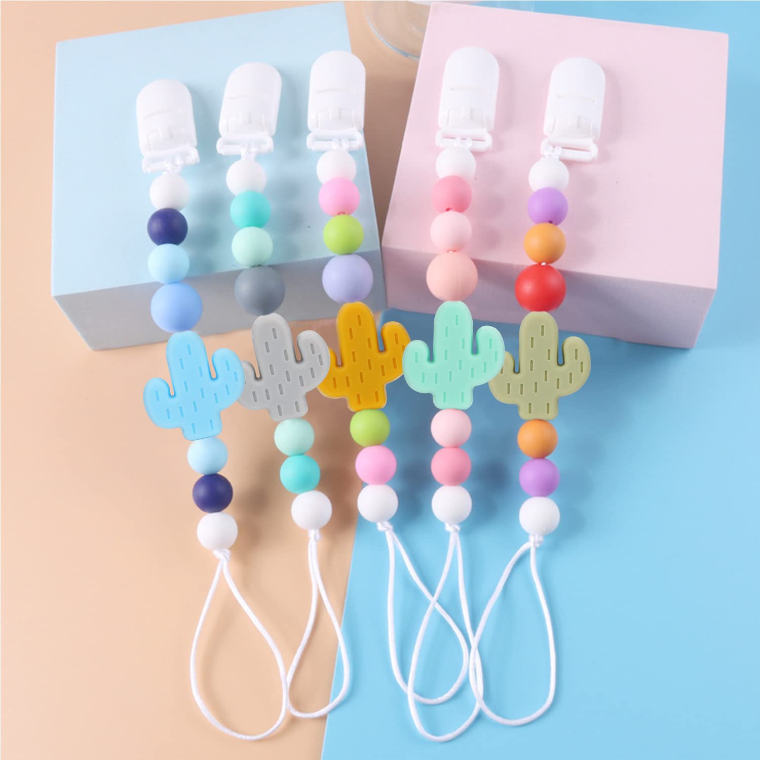 GOKEPO 24Pcs Cactus Silicone Beads Colorful Loose Spacer Silicone Beads with Large Hole Bulk Crafts Accessories for Jewelry Making DIY Children's Necklaces Bracelet Keychain Lanyard Crafts - Image 4