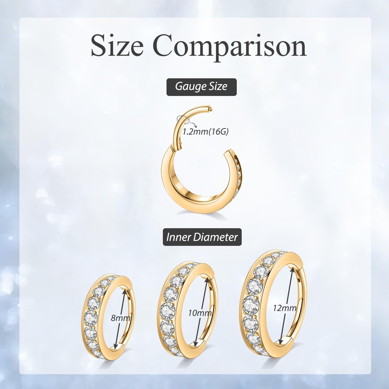 Conch Piercing Jewelry 16 Gauge Hoop Earrings Conch Jewelry Nose Hoop Surgical Steel Septum Jewelry Gold Conch Earrings Hinged Nose Rings 8mm Helix Cartilage Earring - Image 6