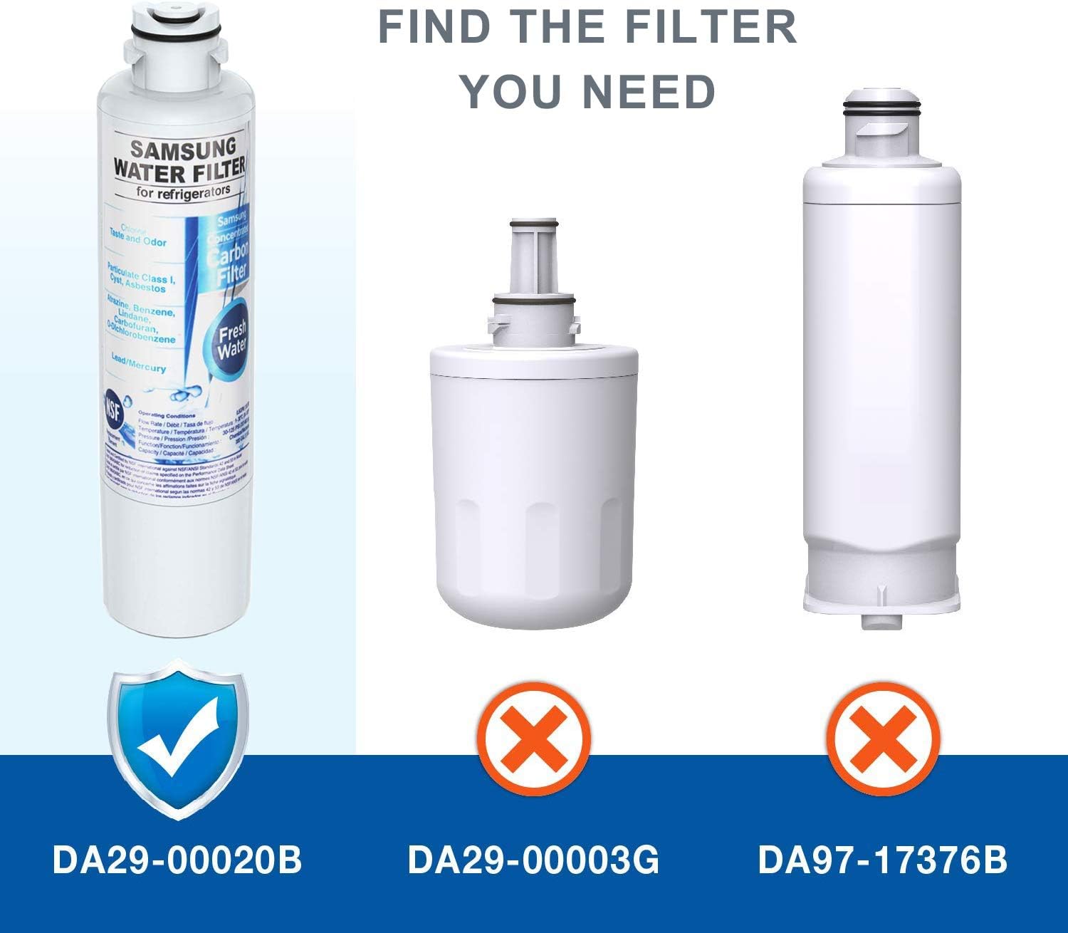 Refrigerator Water Filter, Replacement for Samsung HAF-CIN/EXP, DA29-00020B, DA29-00020A,NSF 53&42 Certified to Reduce 99% of Lead & More,Standard,1 Pack