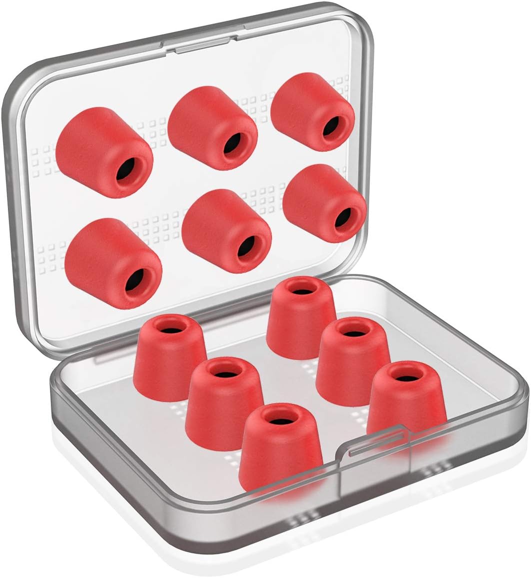12Pcs Replacement Eartips- RIYO Premium Memory Foam Earphone Earbuds Tips Noise Reducing Earbud Tips for 5mm-7mm in-Ear Headphones Nozzle (Large, Red)