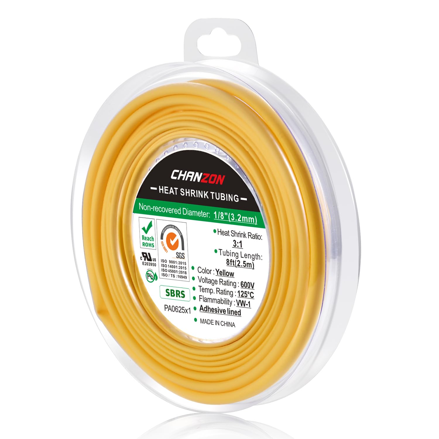 Chanzon 3:1 Ratio 1/8" (3.2mm) Heat Shrink Tubing 8Ft Roll Yellow