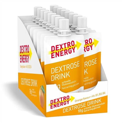 DEXTRO ENERGY DEXTROSE DRINK ORANGE -16x50ml (16er Pack) - flüssiger Traubenzucker für Zuckerhaushalt, 24g schnell verfügbare Kohlenhydrate für Ausflüge, Arbeit oder Lernen