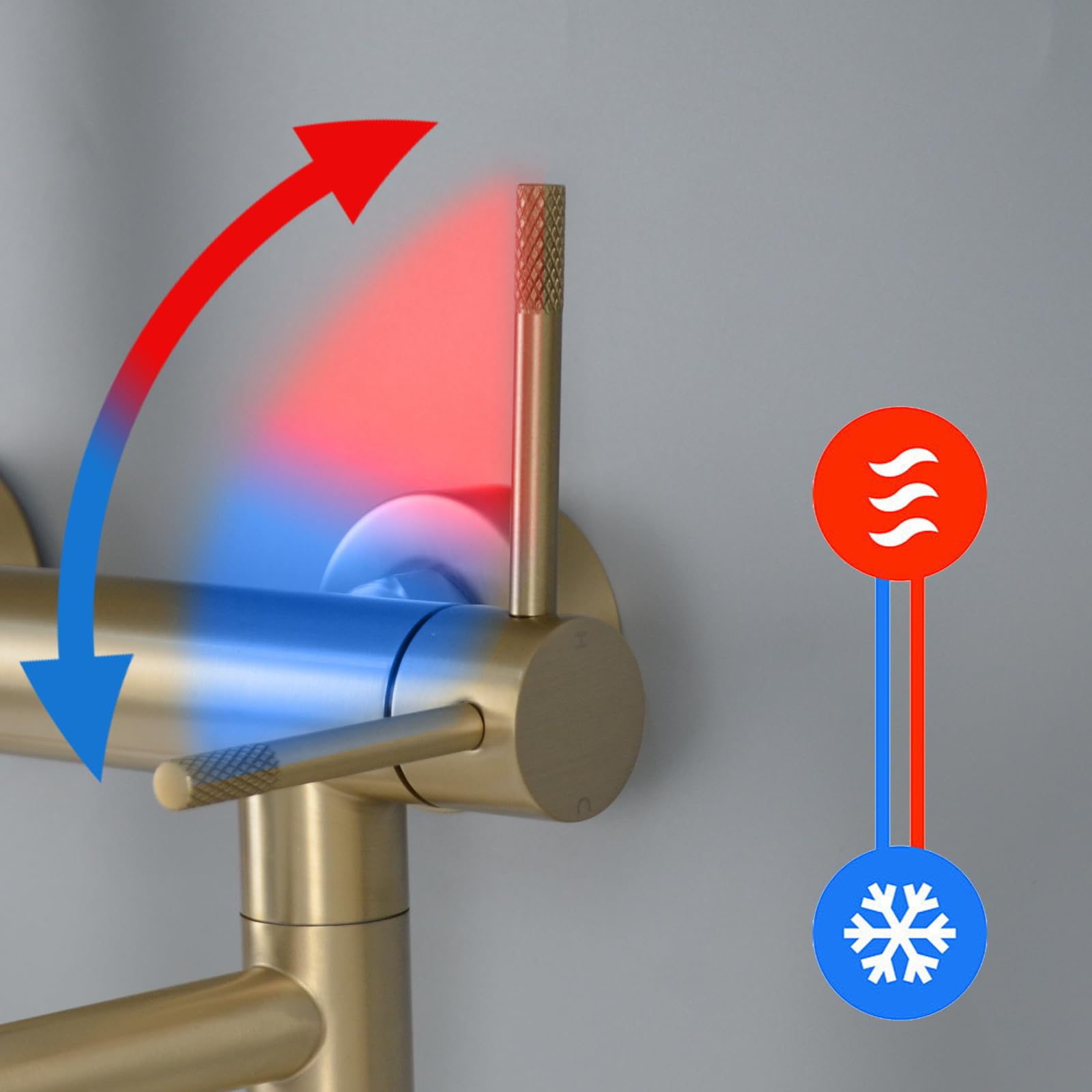 PHASAT Grifo de bañera con ducha de mano, Mezclador monomando de pared, caño giratorio 90°, Oro cepillado