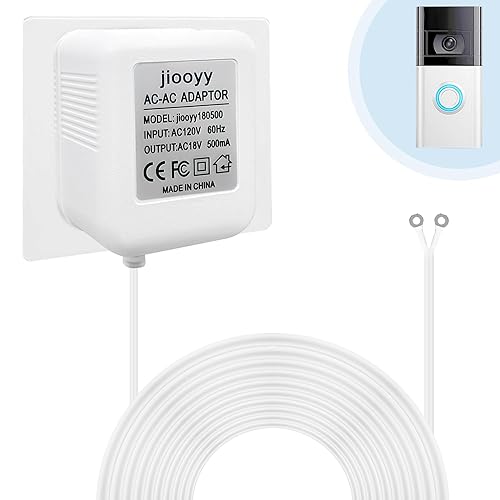 Cable de extensión 18V500mA transformador de potencia para timbre de video, AC110-120V a AC18V adaptador de corriente para timbre (16.4 pies, blanco)