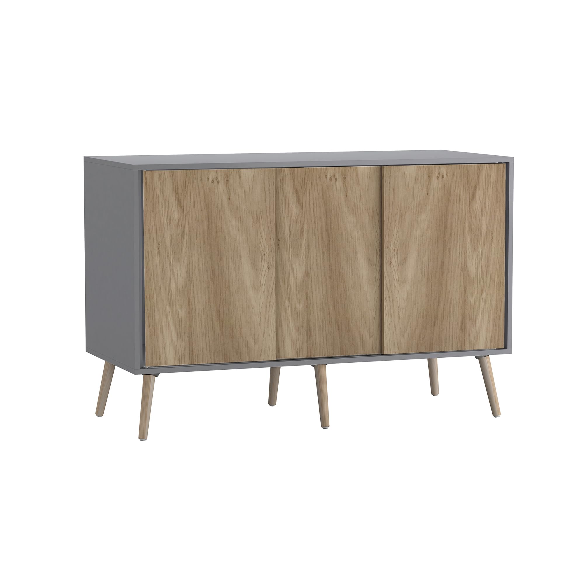 URBNLIVING 3-Door Sliding Sideboard Cabinet with Wooden Legs, Modern Cupboard, Credenza for Living Room, Dining Room or Office, Storage Organizer with Stylish Sliding Doors, Mix & Match Colour Combos