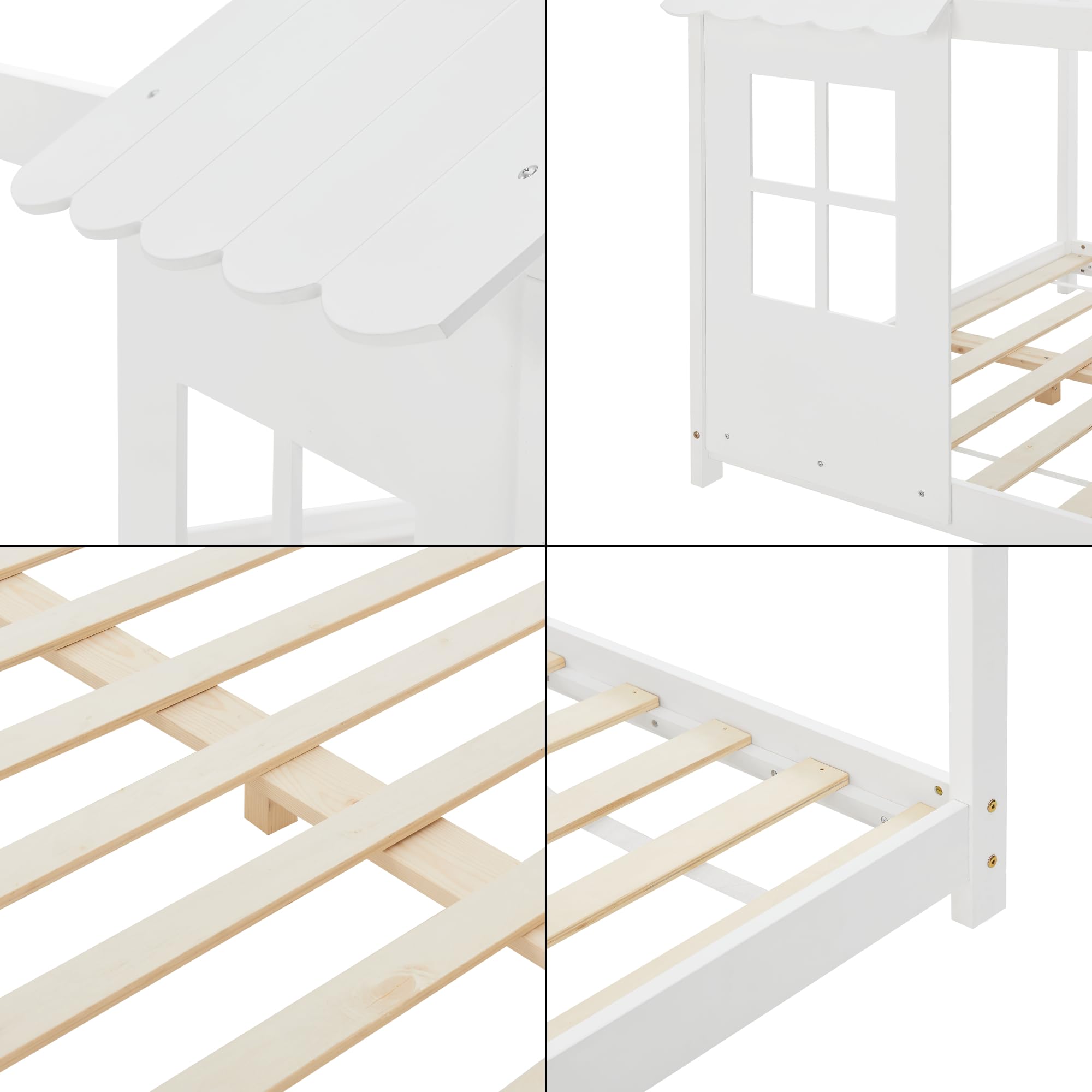 [en.casa] Cama Infantil Tostedt para Niños y Niñas en Forma de Casa con Ventanas y Techo Cama con Somier máx. 200 kg Montessori 120 x 200 cm Madera de Pino - Blanco