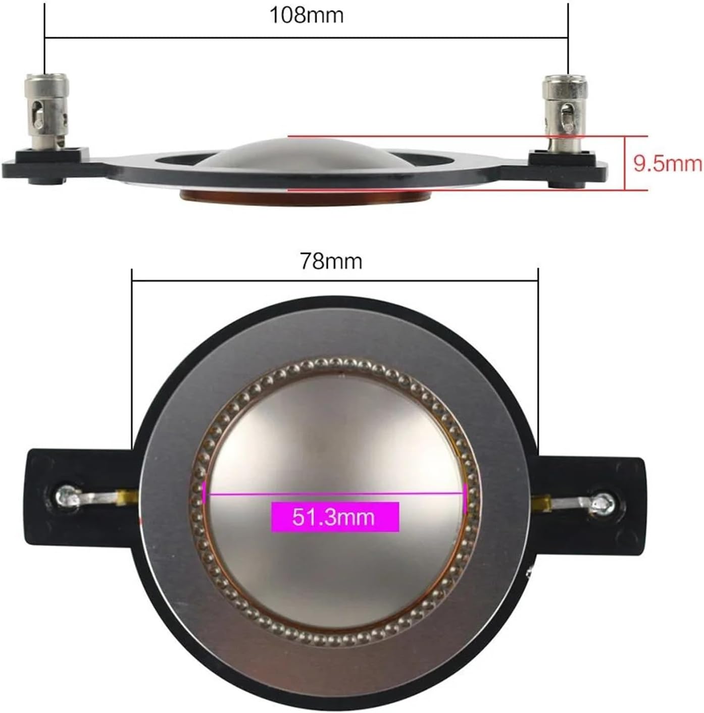 51.3MM Coil Titanium Film Horn Tweeter Diaphragm Driver Ring Treble Speaker Repair Accessories DIY 2PCS