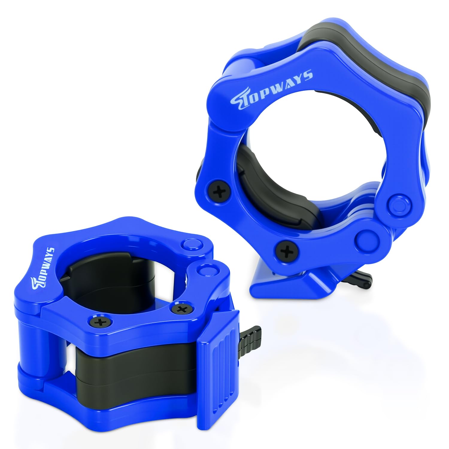 TOPWAYS 2 Pack Olympic Dumbbell Collars, Barbell Clamps Bar Collars for Workout Weightlifting, Powerlifting, Fitness Training Supplies (Blue, 2inch (5cm))