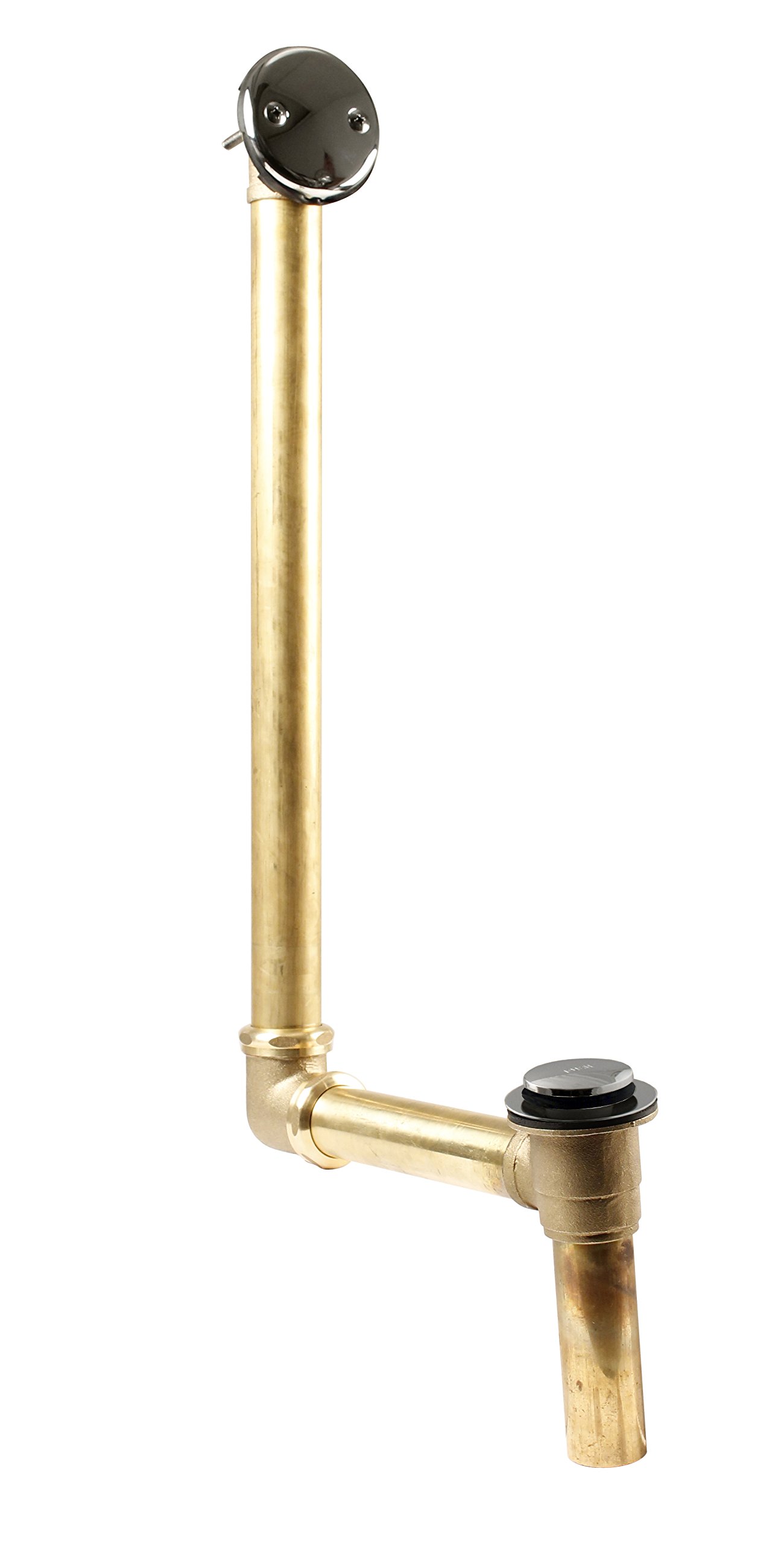 Westbrass 7931817-DC-05 18" Tip-Toe Drain Trim with 2-Hole Overflow Faceplate & Direct Connect Shoe Outlet, Polished Nickel