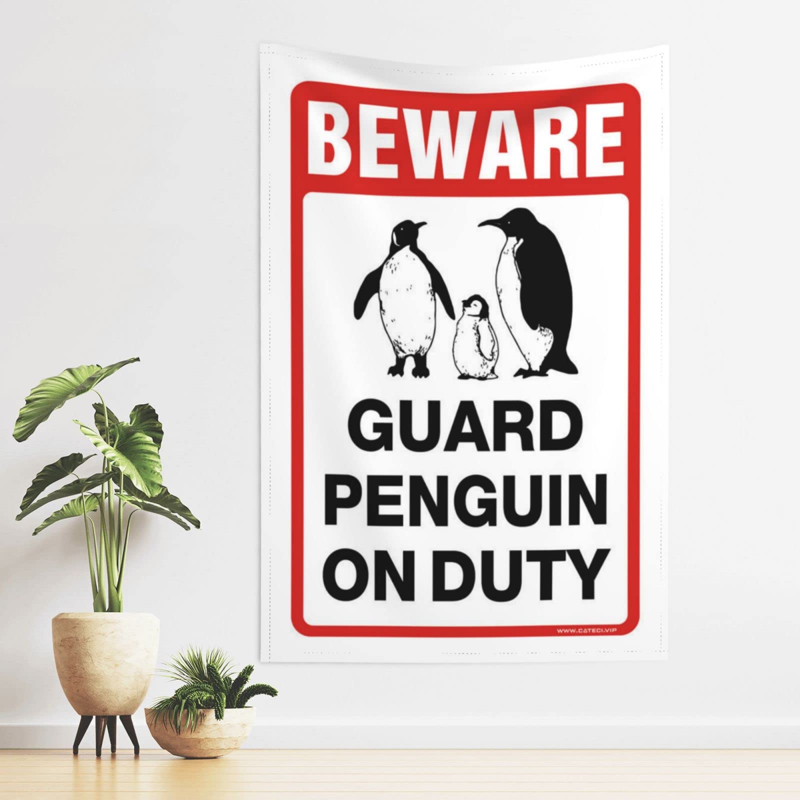 Pravoxi One Color Tapestries For Bedroom Beware! Guard Penguin On Duty Tapestry Ceiling Decor Wall Decor Dorm(100X150cm)