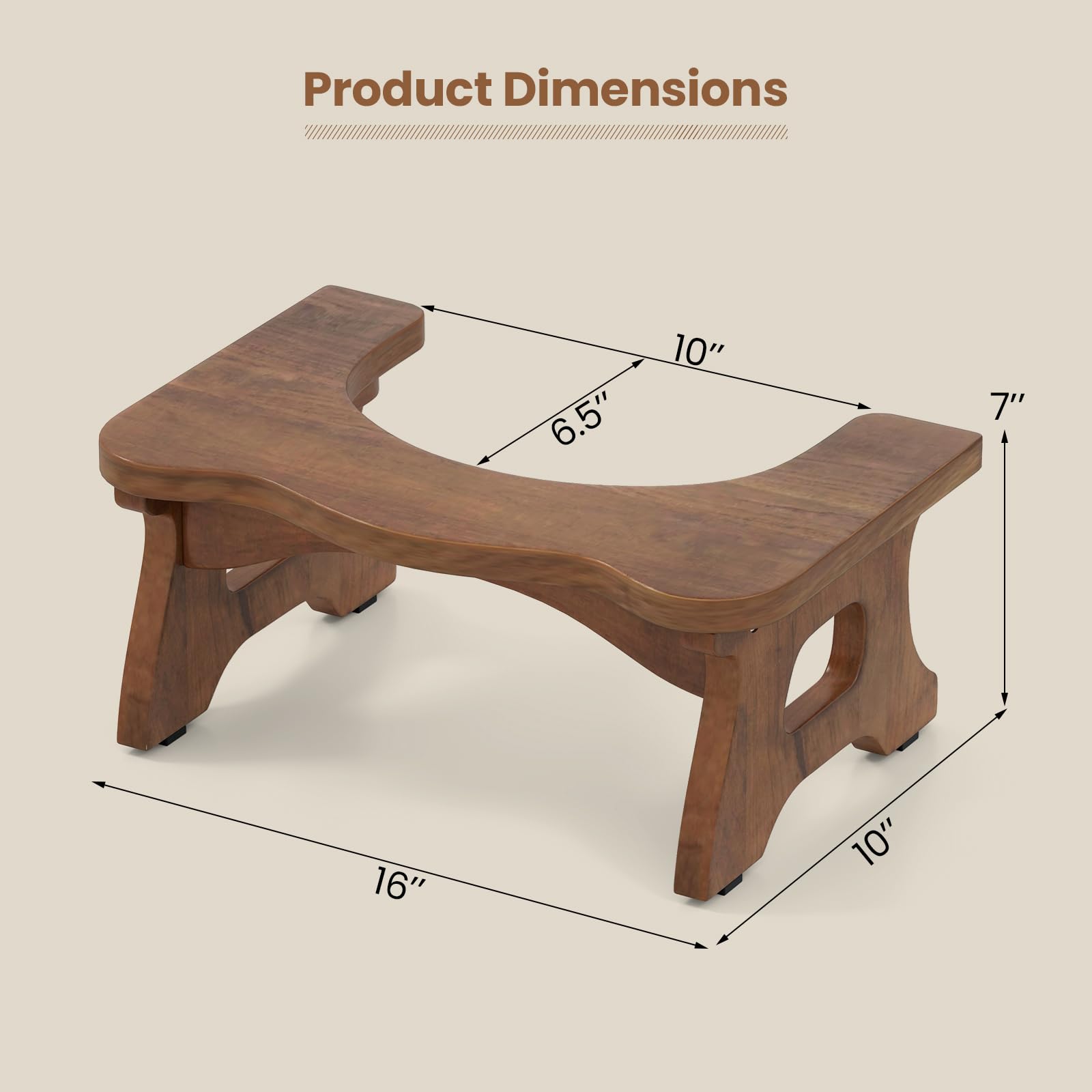 Giantex Teak Wood Toilet Stool - 7