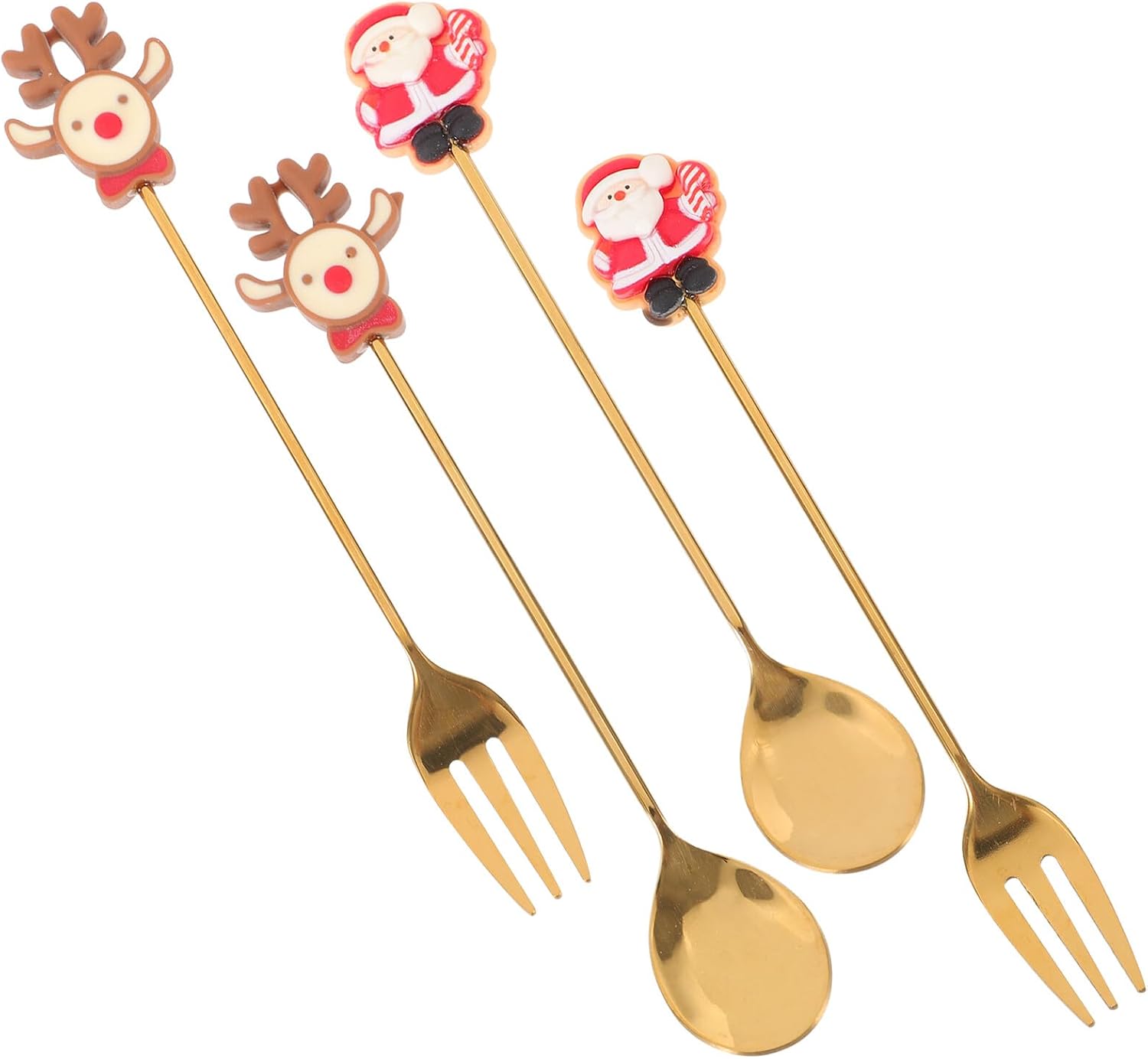 Xmas Adorable Christmas Cutlery Kit, Stainless Steel Resin Spoons Forks